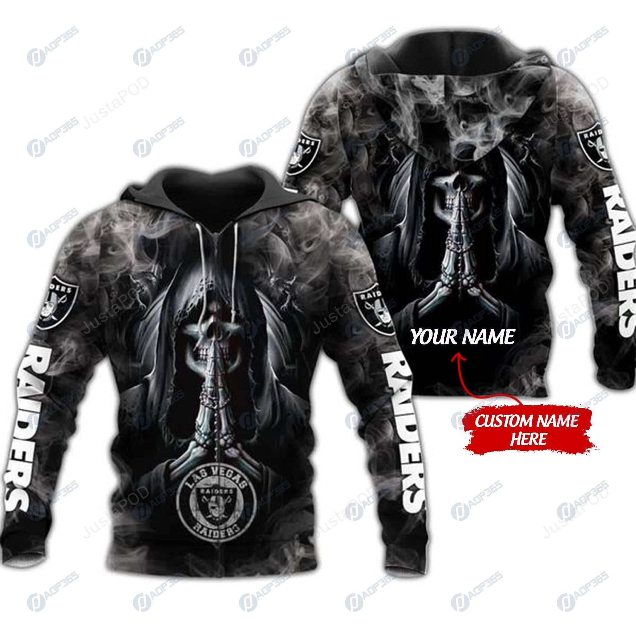 Personalized Las Vegas Raiders Skull Nfl Custom 3d All Over Print Hoodie