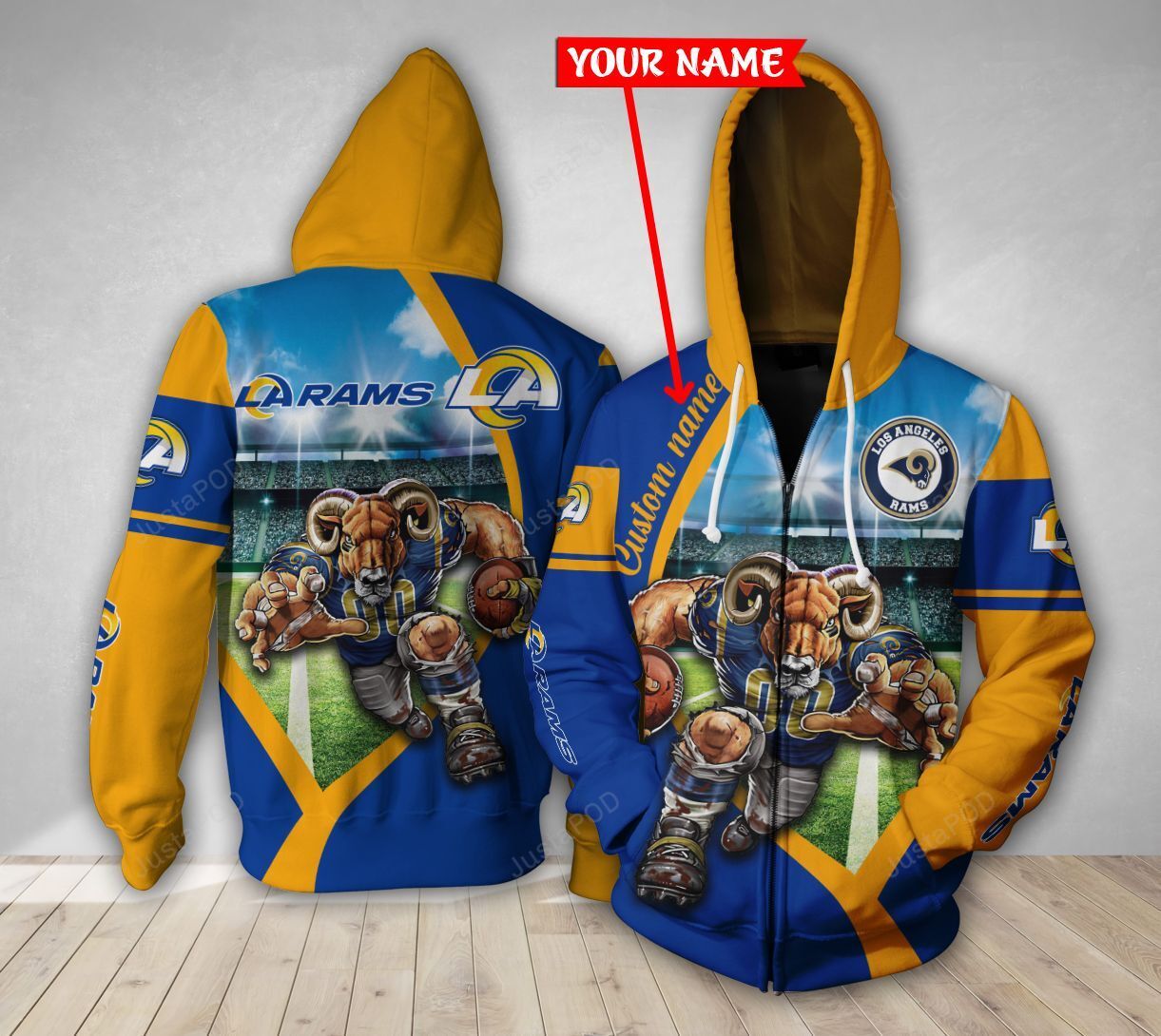 Personalized Los Angeles Rams 3d Mascot Hoodie Custom Name 3d All Over Print Hoodie