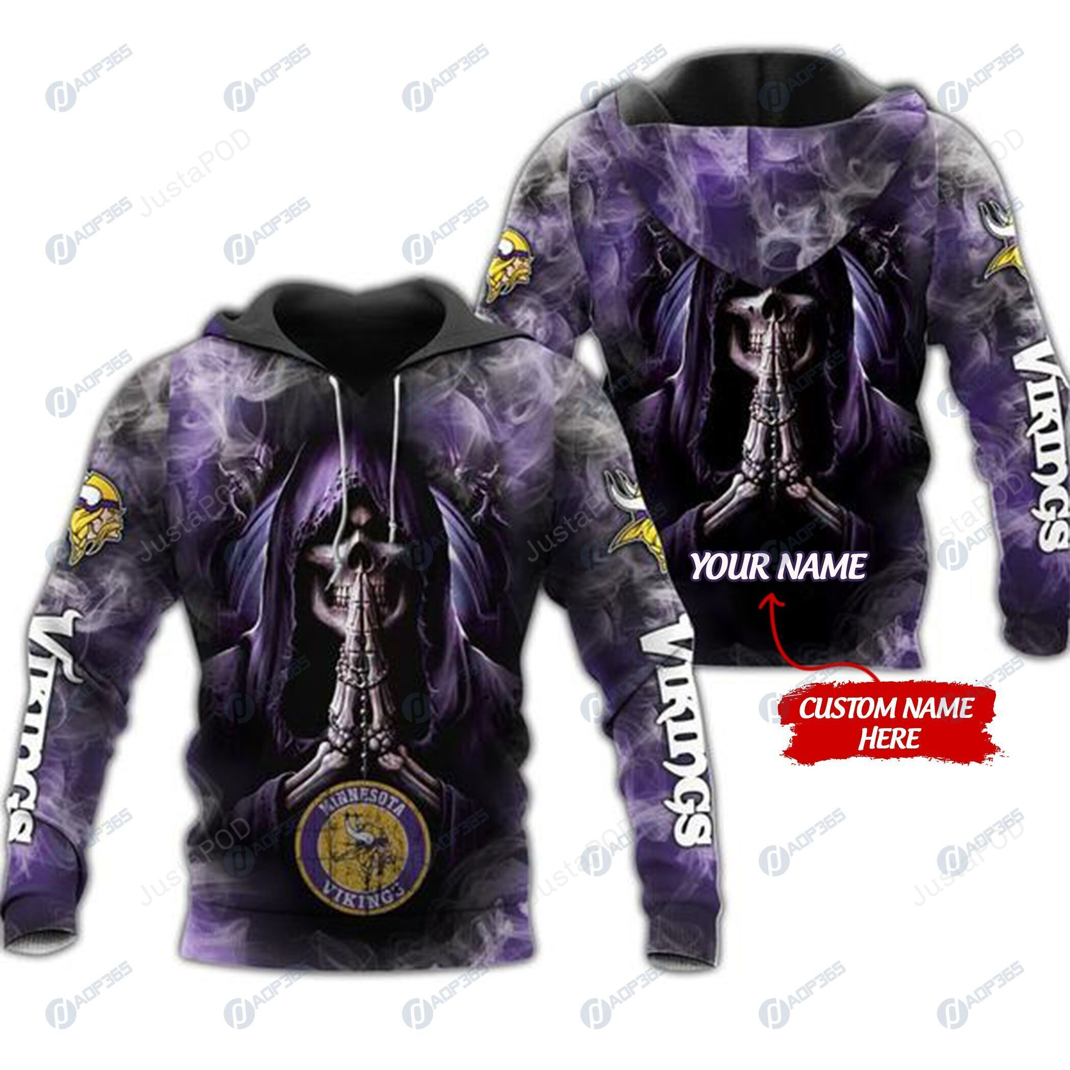 Personalized Minnesota Vikings Skull Nfl Custom 3d All Over Print Hoodie