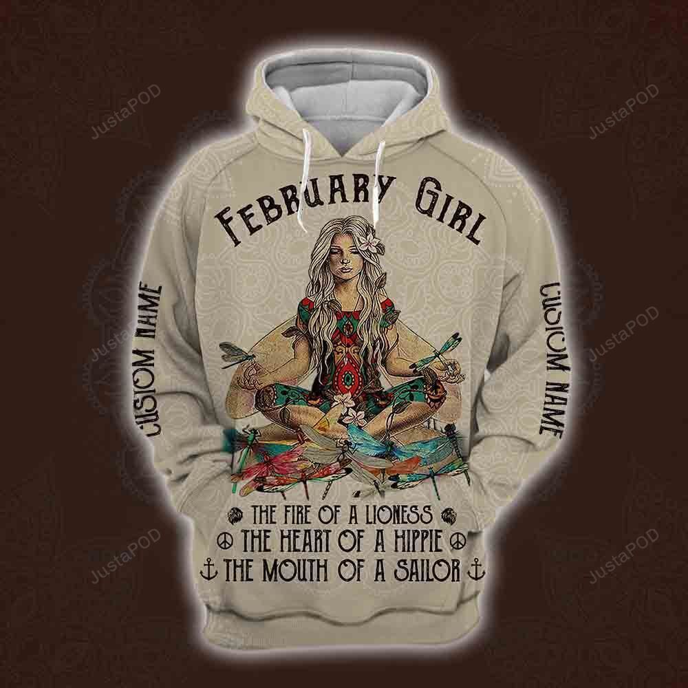 Personalized Name February Yoga Girl Hoodie All Over Printed Ver2