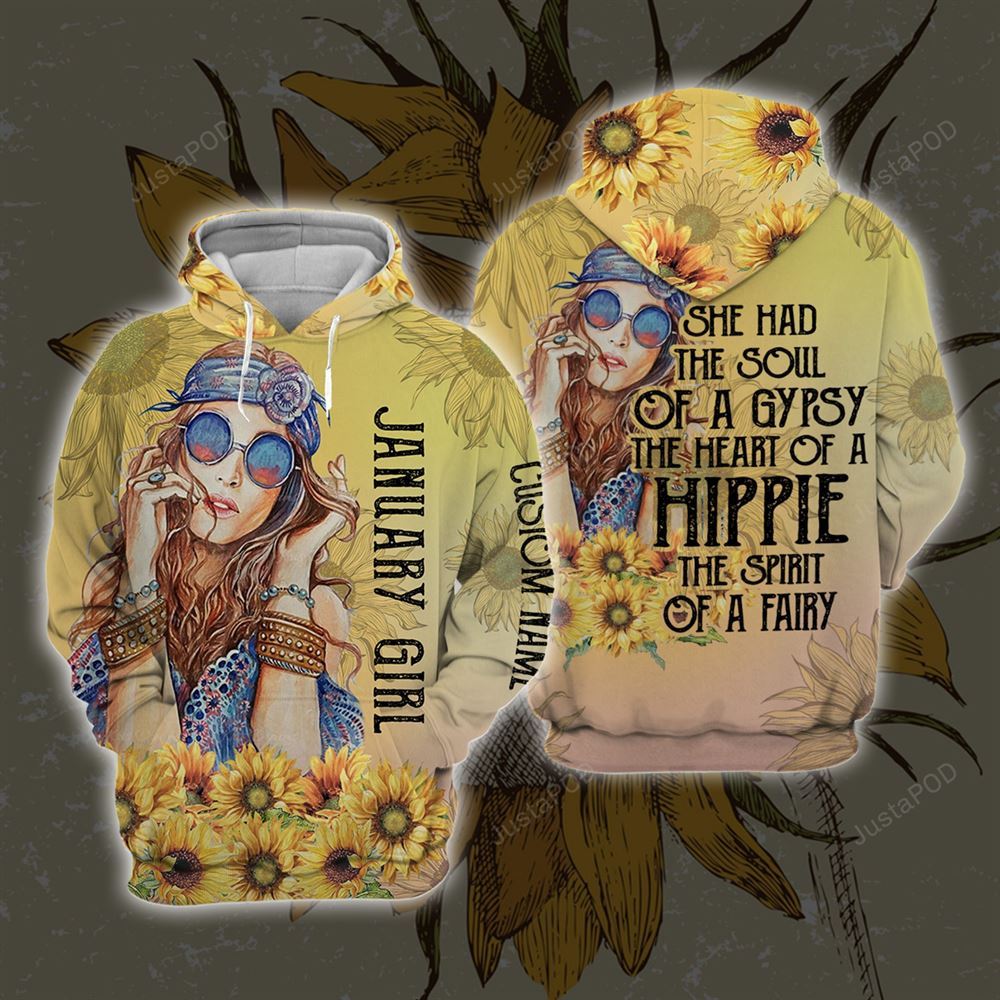 Personalized Name January Hippie Girl Hoodie All Over Printed