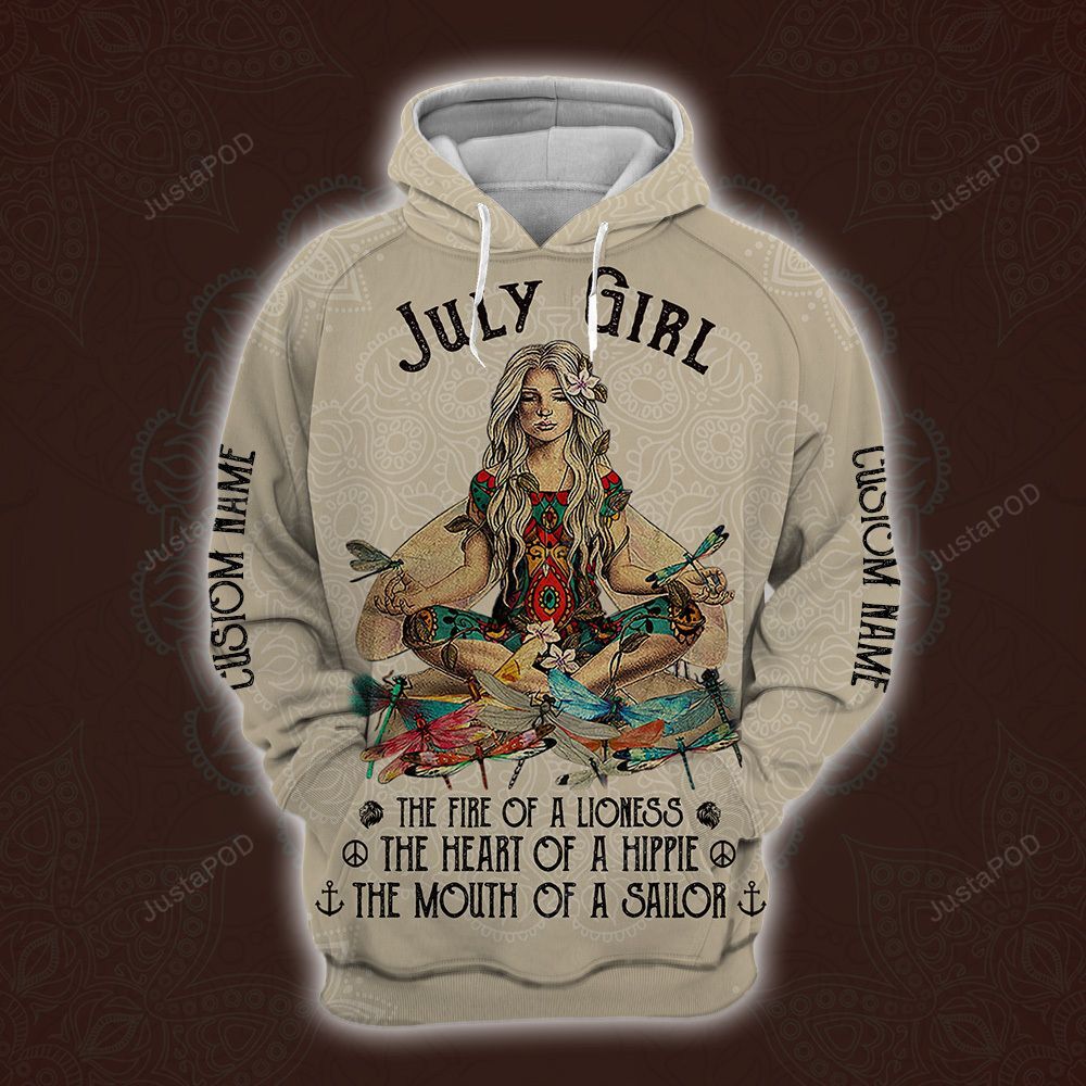 Personalized Name July Yoga Girl Hoodie All Over Printed Ver2