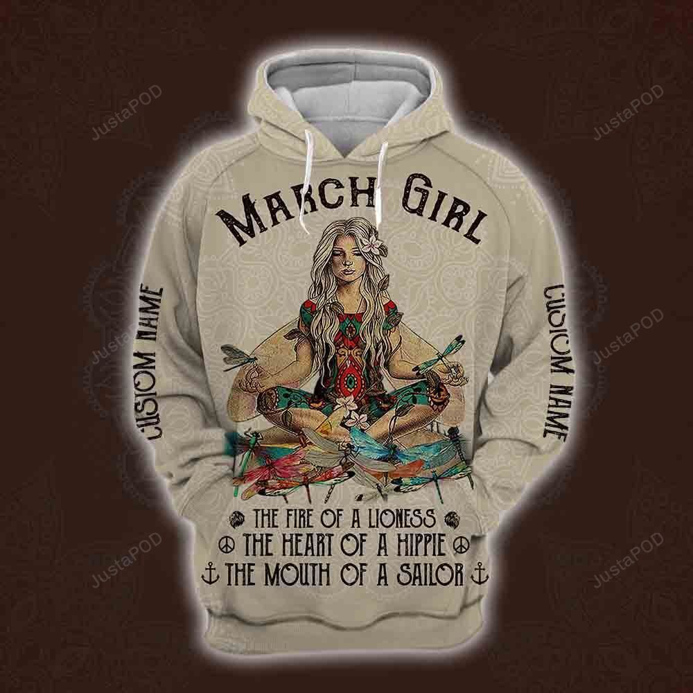 Personalized Name March Yoga Girl Hoodie All Over Printed Ver2