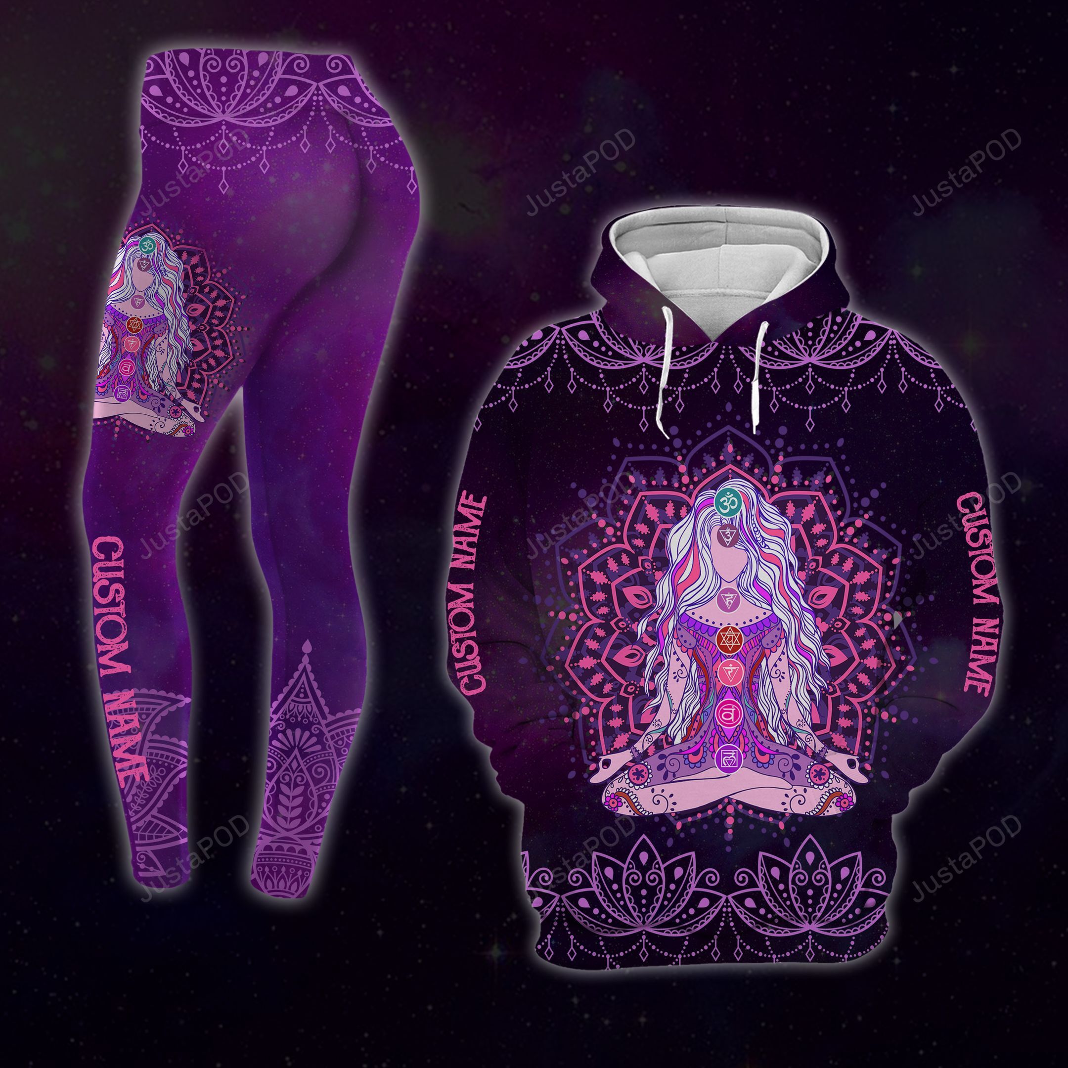 Personalized Name Yoga Meditation Art Hoodie And Legging All Over Printed