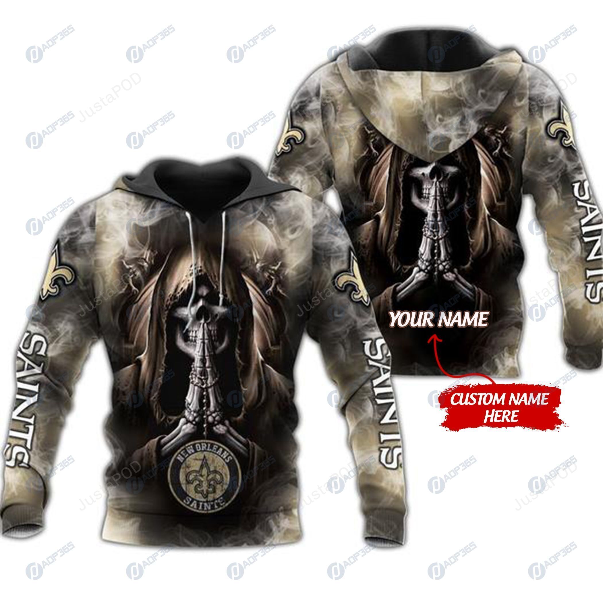 Personalized New Orleans Saints Skull Nfl Custom 3d All Over Print Hoodie