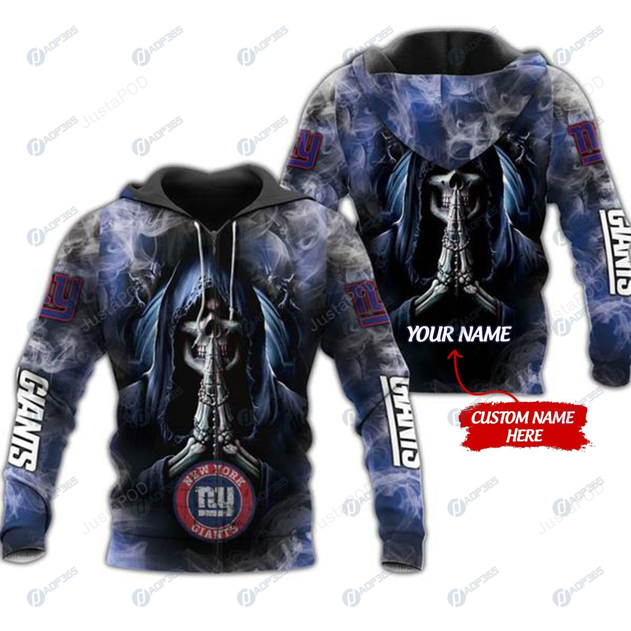 Personalized New York Giants Skull Nfl Custom 3d All Over Print Hoodie