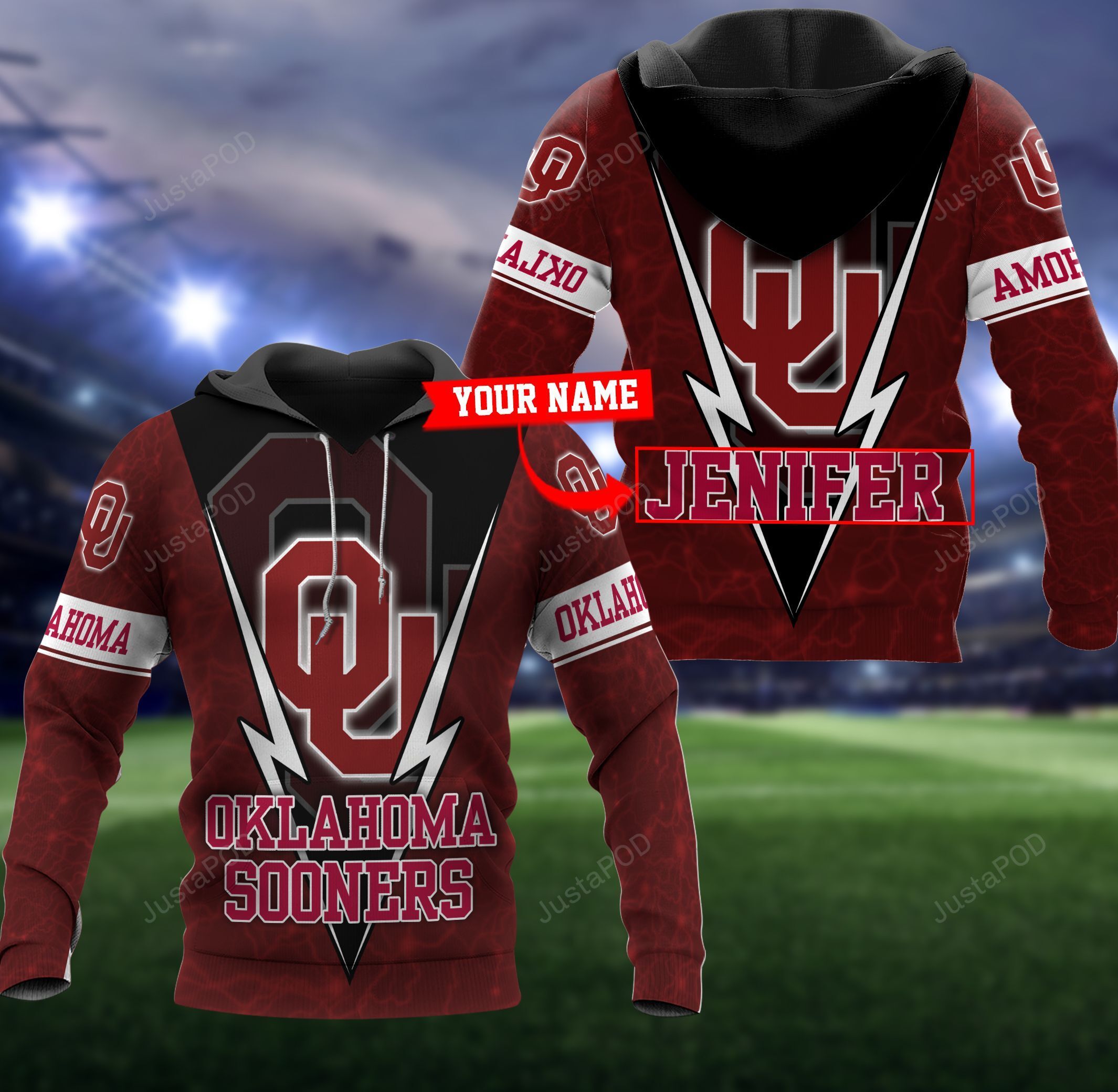 Personalized Oklahoma Sooners Football 3d Hoodie Custom Name 3d All Over Printed Hoodie