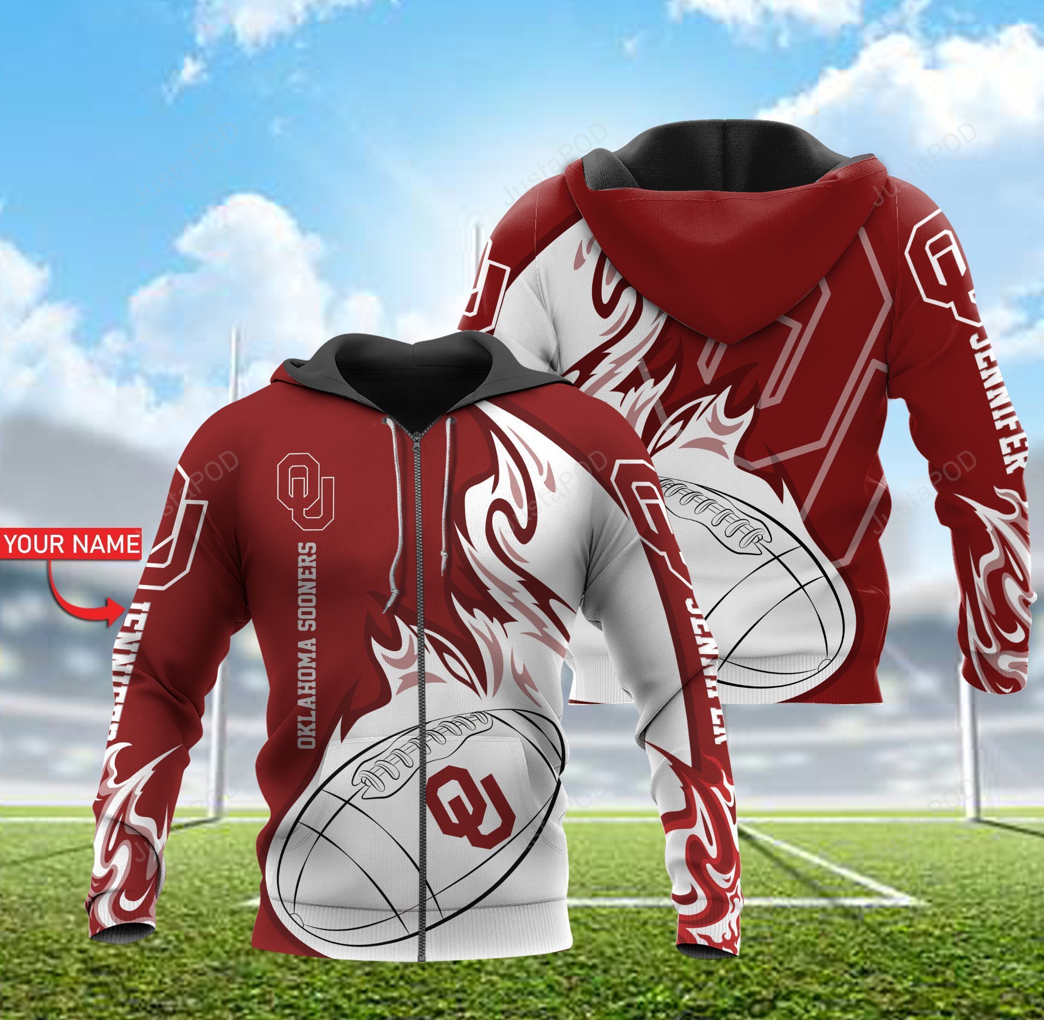 Personalized Oklahoma Sooners Football Custom 3d All Over Print Hoodie