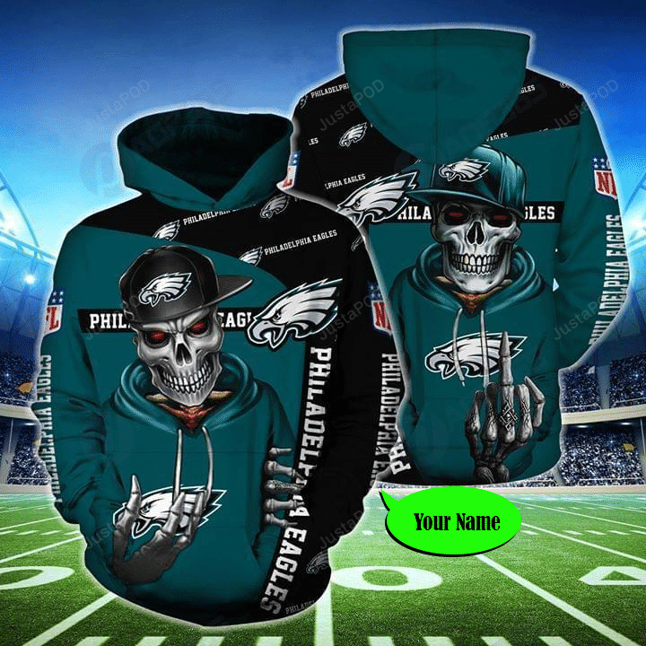 Personalized Philadelphia Eagles Hiphop Skeleton Nfl For Eagles Fan Custom Name 3d All Over Printed Hoodie