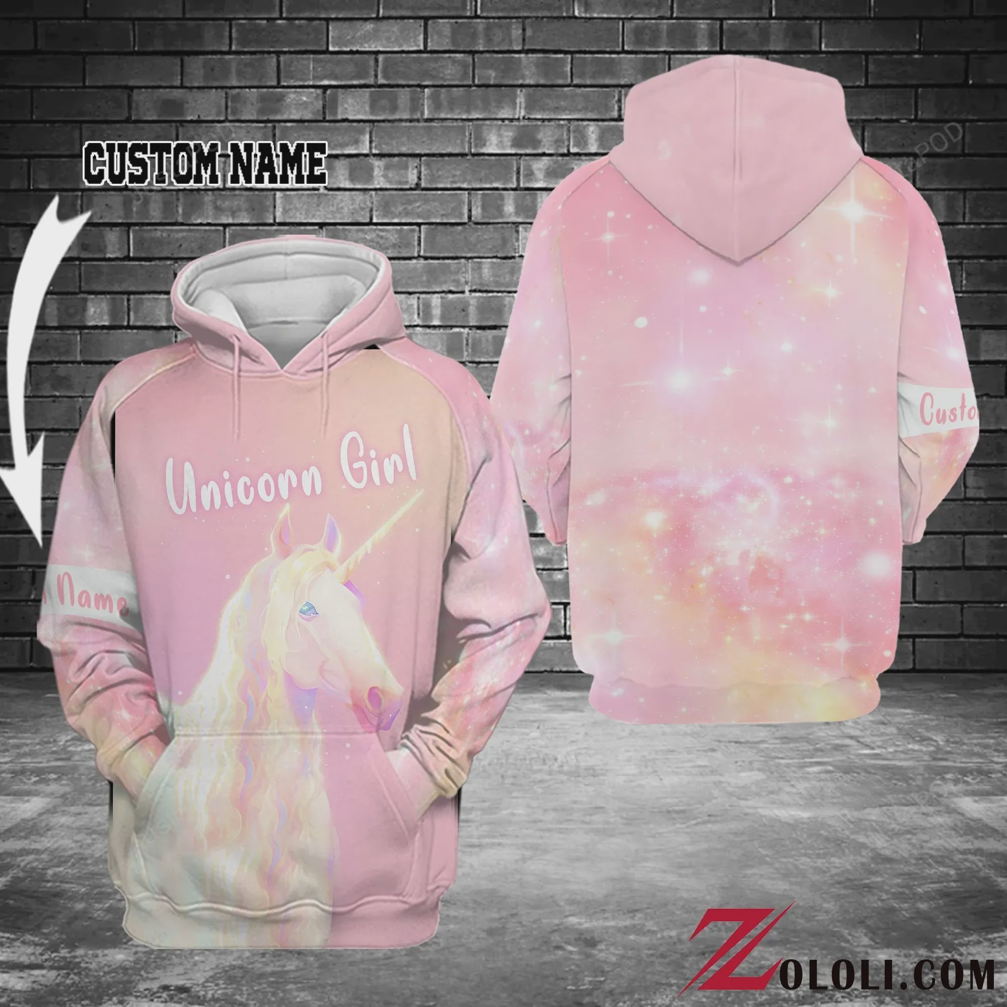 Personalized Pink Unicorn Hoodie Custom Name 3d All Over Print Hoodie Zip-up Hoodie