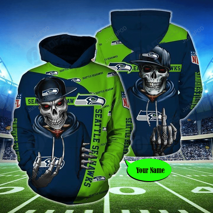 Personalized Seattle Seahawks Hiphop Skeleton Nfl For Seahawks Fan Custom Name 3d All Over Printed Hoodie