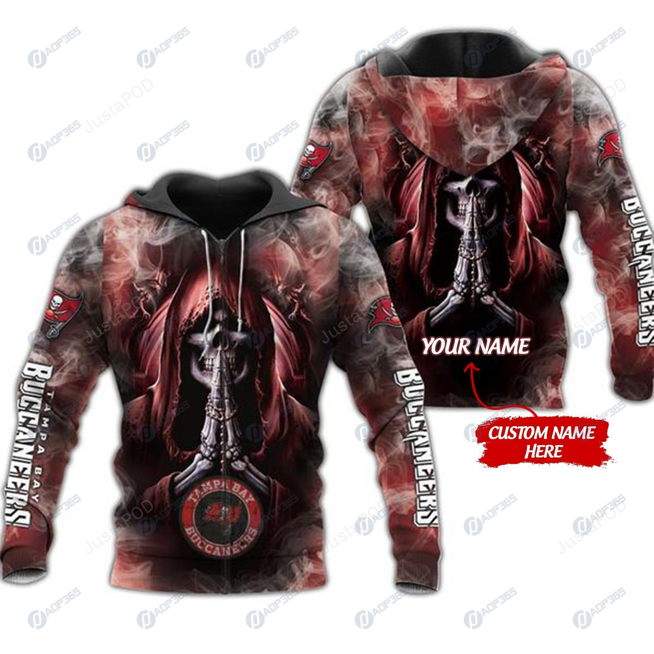 Personalized Tampa Bay Buccaneers Skull Nfl Custom Name 3d All Over Print Hoodie