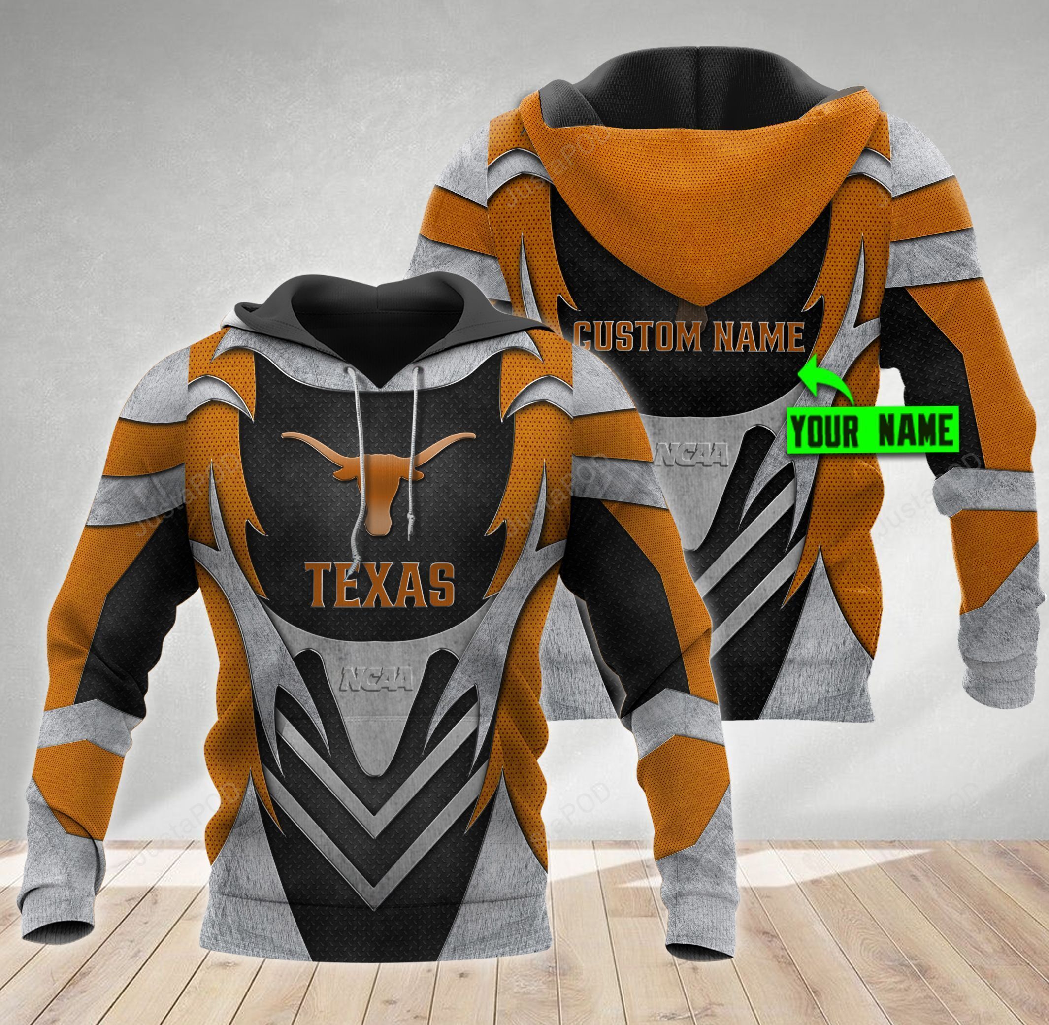 Personalized Texas Longhorns 3d Metal Hoodie Custom Name 3d All Over Printed Hoodie