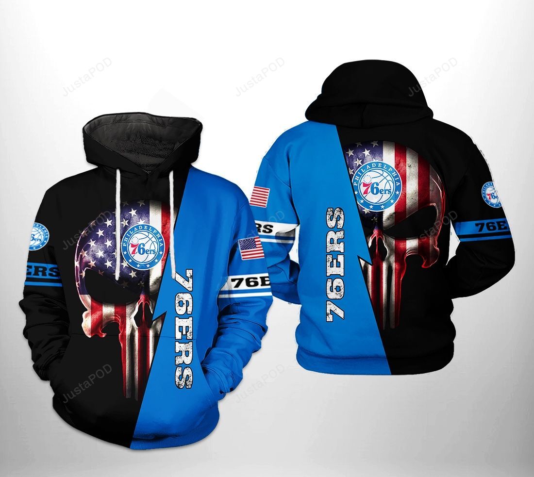 Philadelphia 76ers Nba Us Flag Skull Team 3d All Over Print Hoodie Zip-up Hoodie