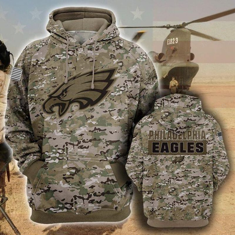 Philadelphia Eagles Camouflage Veteran 3d All Over Print Hoodie