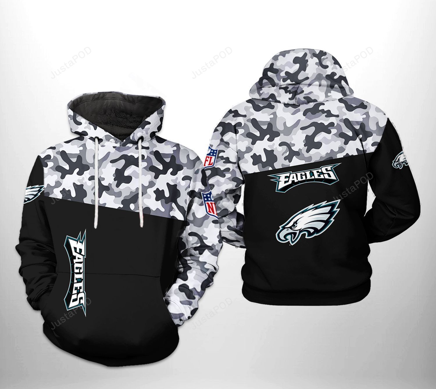 Philadelphia Eagles Nfl Camo Veteran Team 3d All Over Print Hoodie Zip-up Hoodie