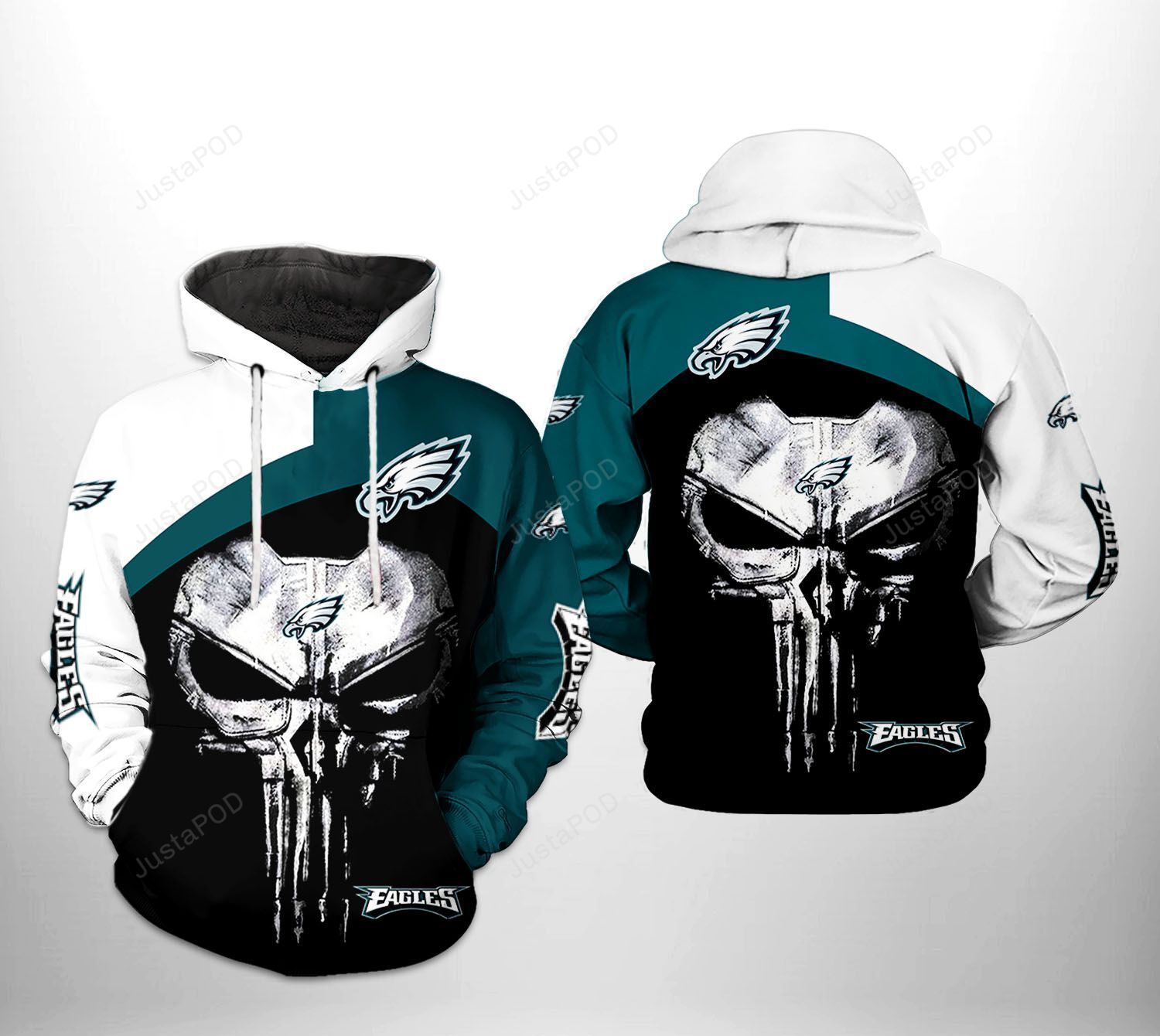 Philadelphia Eagles Nfl Skull Punisher Team 3d All Over Print Hoodie Zip-up Hoodie