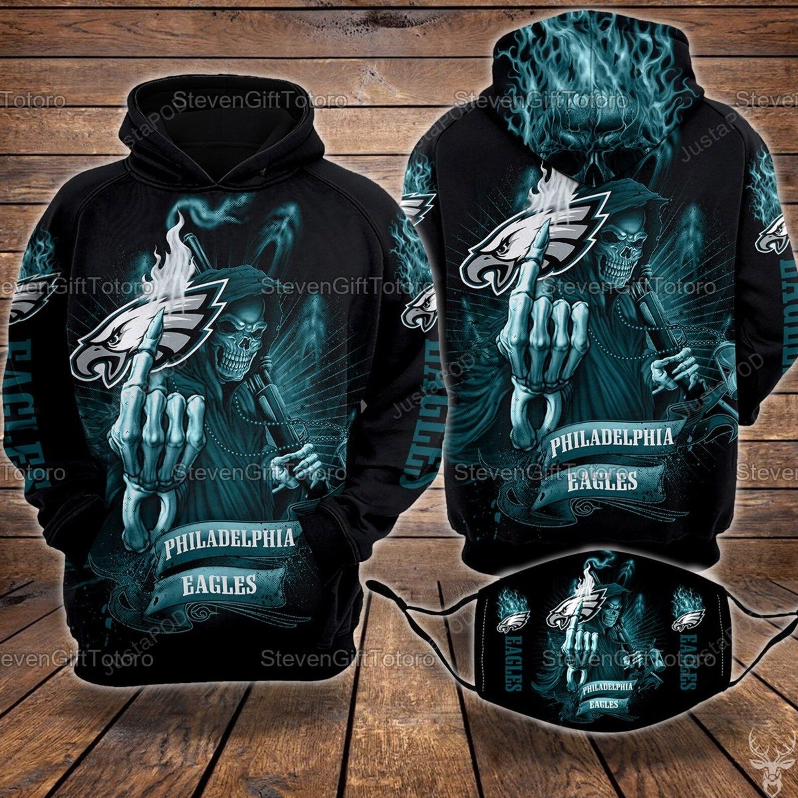 Philadelphia Eagles Skull 3d All Over Print Hoodie Zip-up Hoodie-trungten-5avha