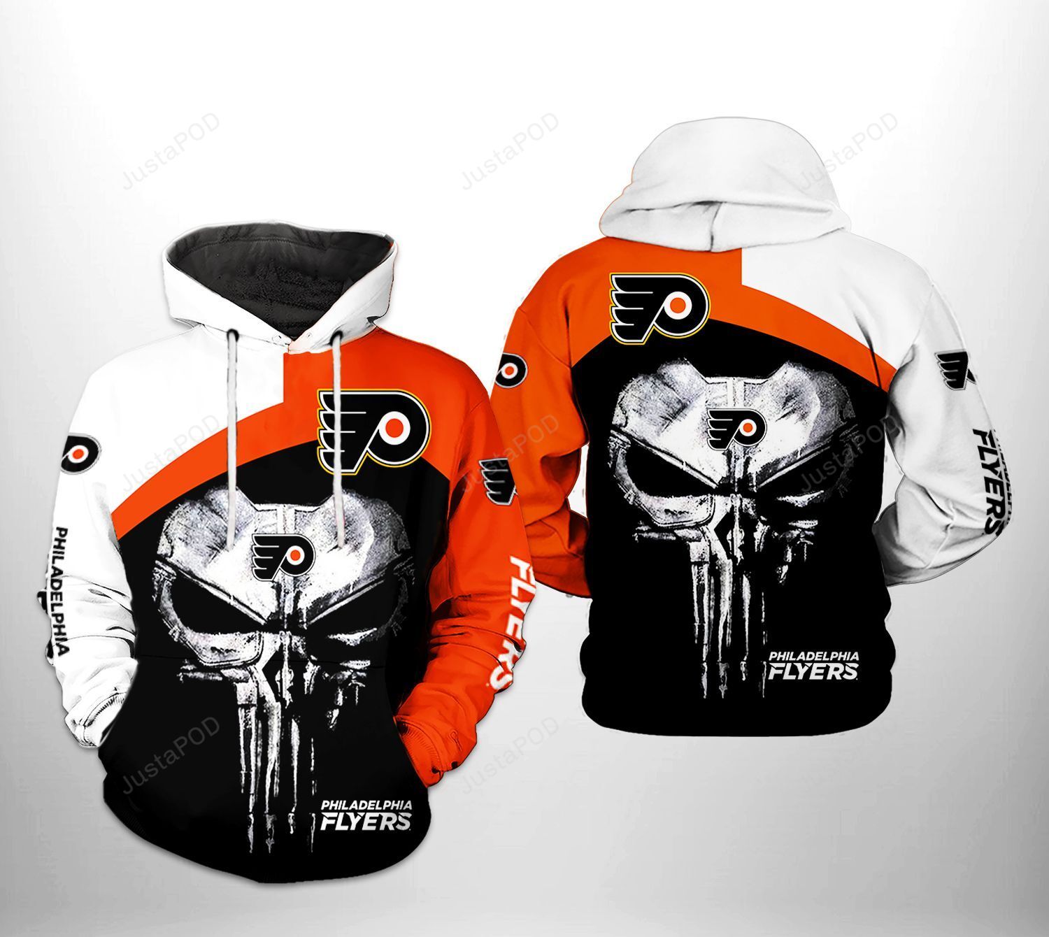 Philadelphia Flyers Nhl Skull Punisher 3d All Over Print Hoodie Zip-up Hoodie