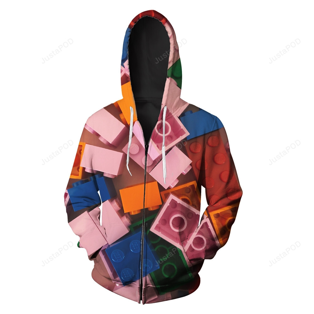 Pink Lego Style 3d All Over Print Hoodie Zip-up Hoodie