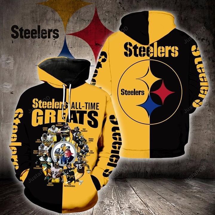 Pittsburgh Steelers All Time Greats Players Signatures 3d All Over Printed Hoodie Zip- Up Hoodie