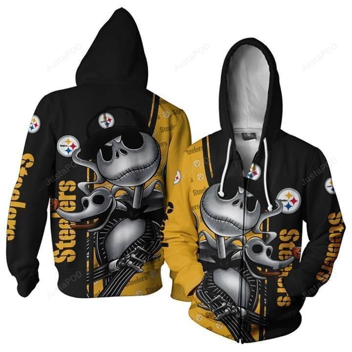 Pittsburgh Steelers Jack Skellington Halloween 3d All Over Printed Hoodie Zip- Up Hoodie-trungten-gmqe2