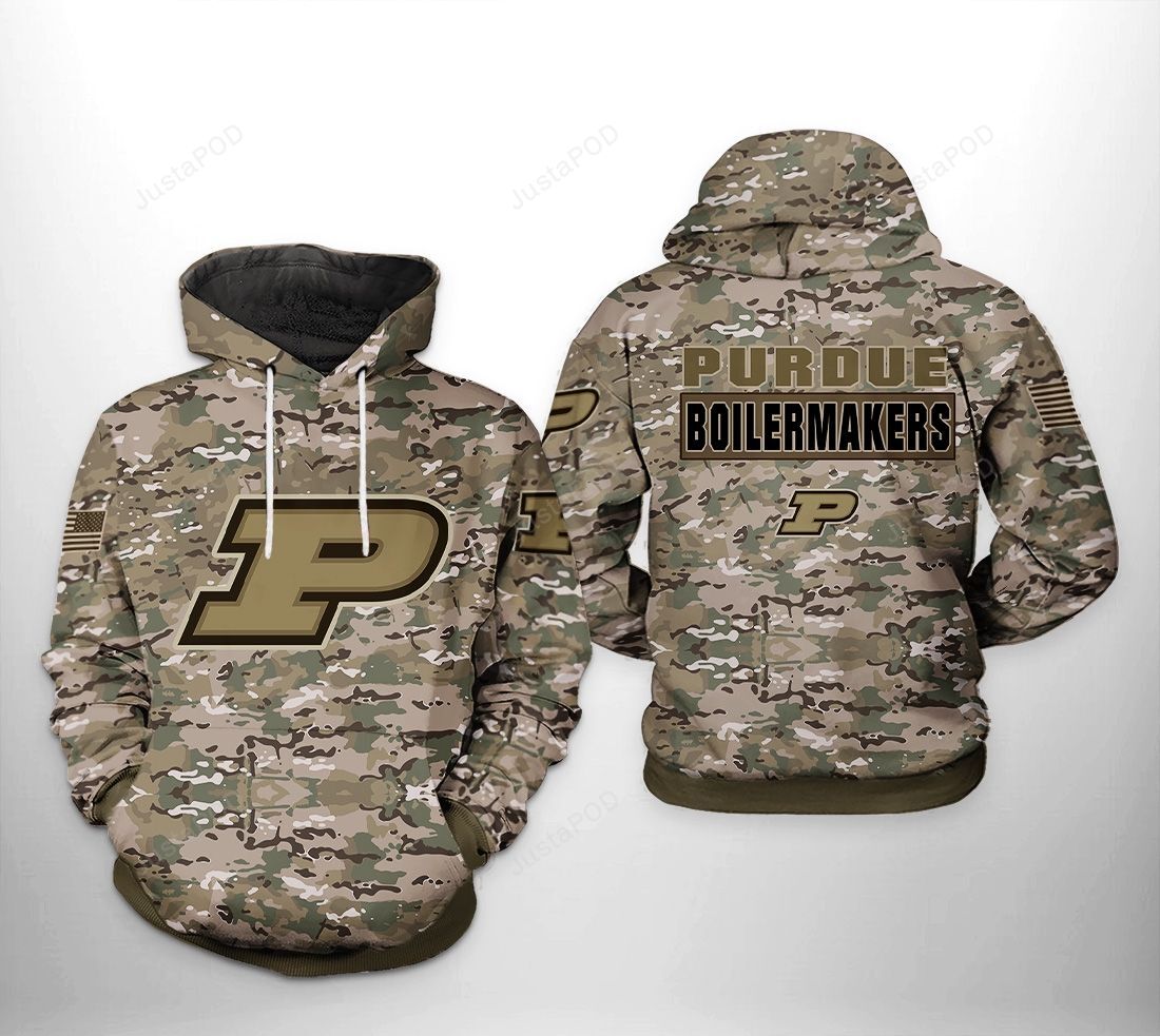 Purdue Boilermakers Ncaa Camo Veteran 3d All Over Print Hoodie Zip-up Hoodie