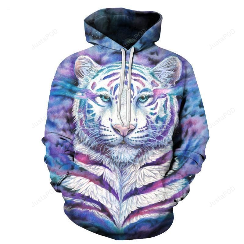 Purple Striped White Tiger 3d All Over Print Hoodie Zip-up Hoodie