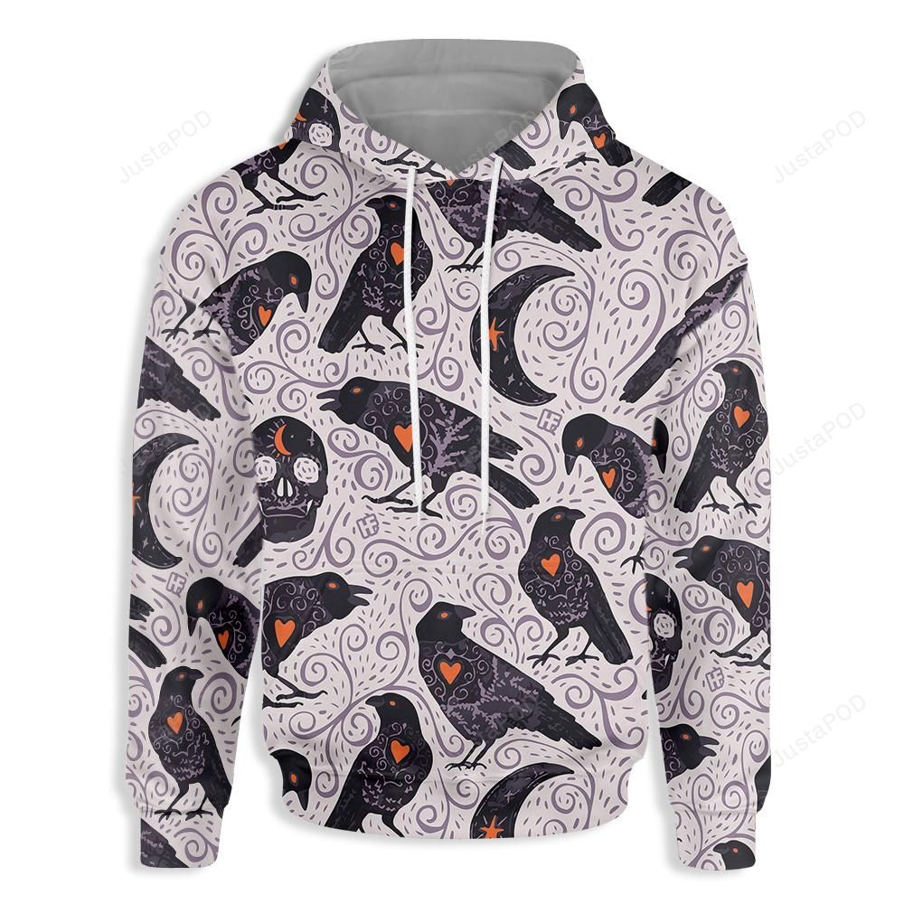 Raven And Skull Halloween 3d All Over Print Hoodie Zip-up Hoodie