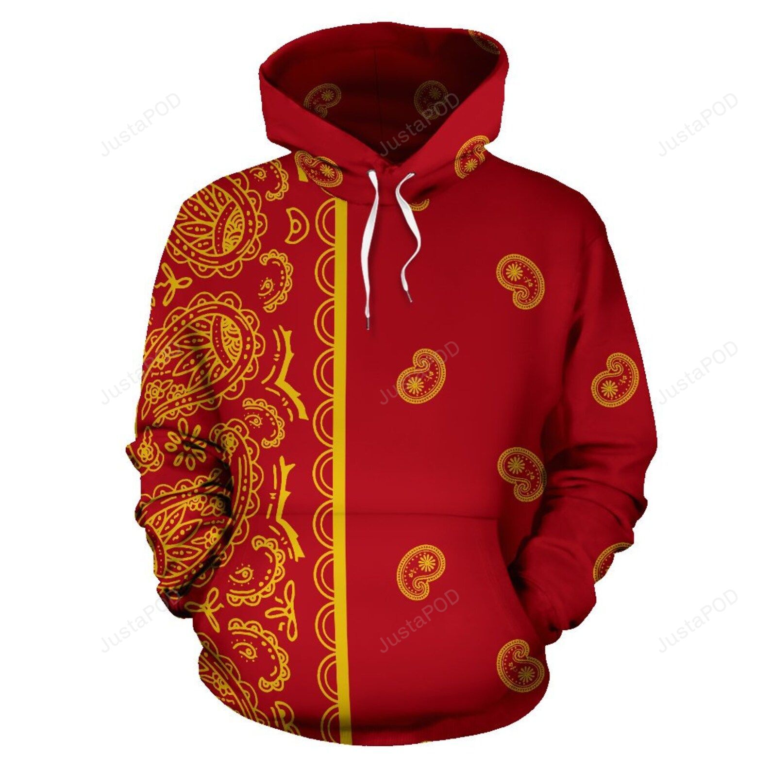 Red And Gold Bandana 3d All Over Print Hoodie Zip-up Hoodie