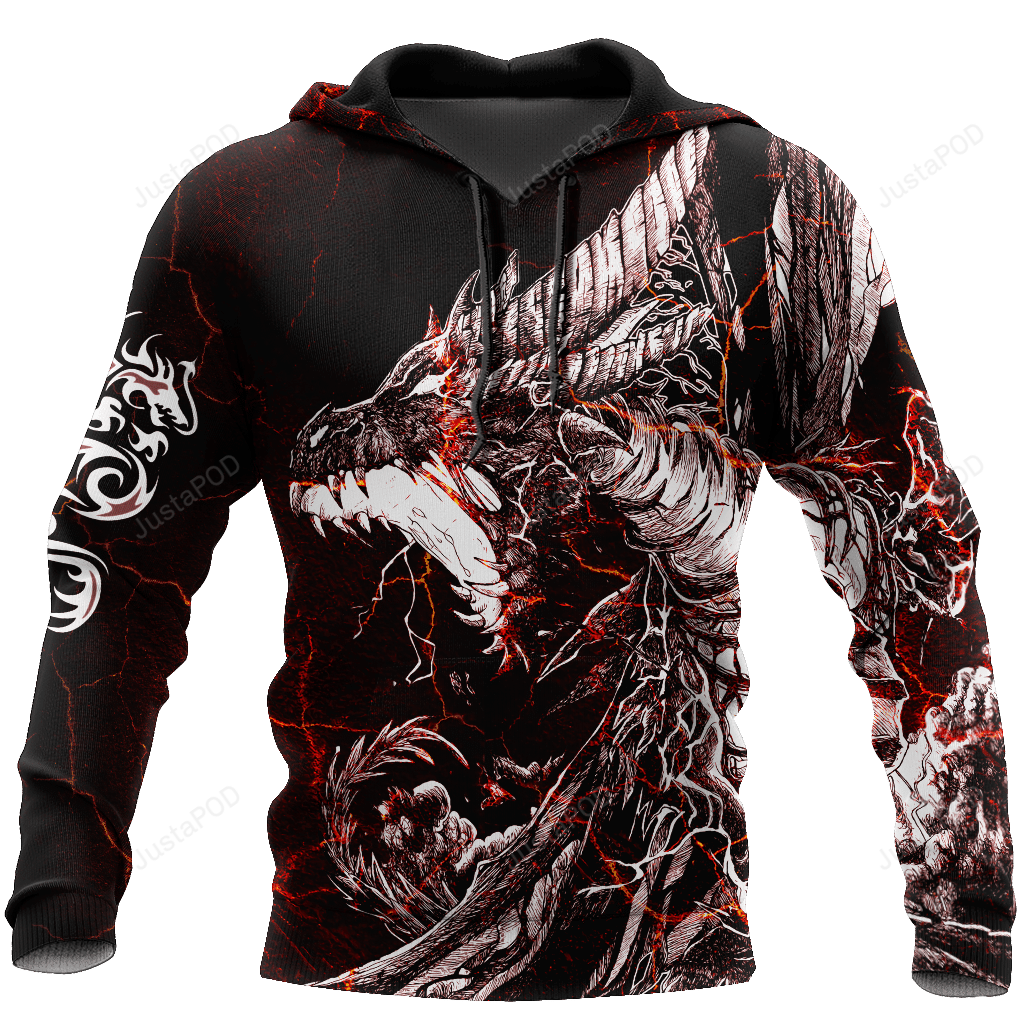 Red Black Tattoo Dragon 3d All Over Print Hoodie Zip-up Hoodie