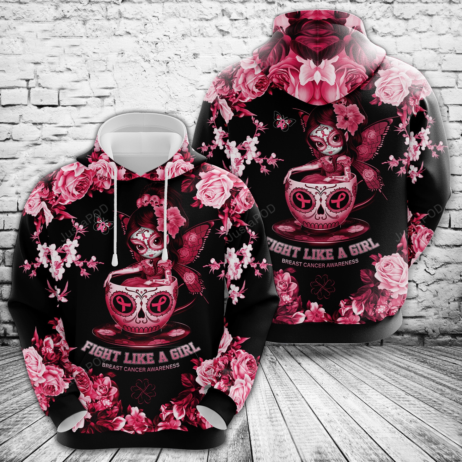 Red Rose Fight Like A Girl Breast Cancer 3d All Over Print Hoodie Zip-up Hoodie