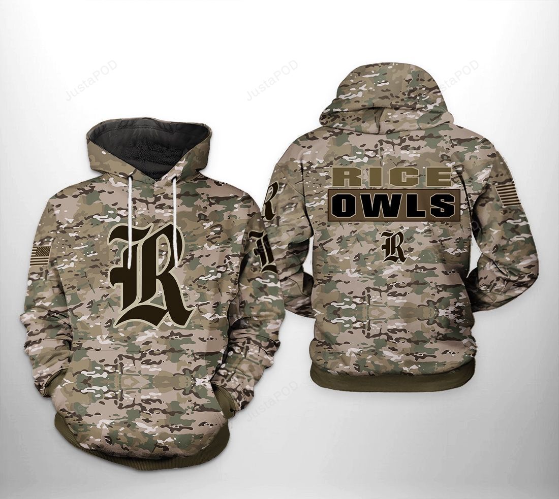 Rice Owls Ncaa Camo Veteran 3d All Over Print Hoodie Zip-up Hoodie