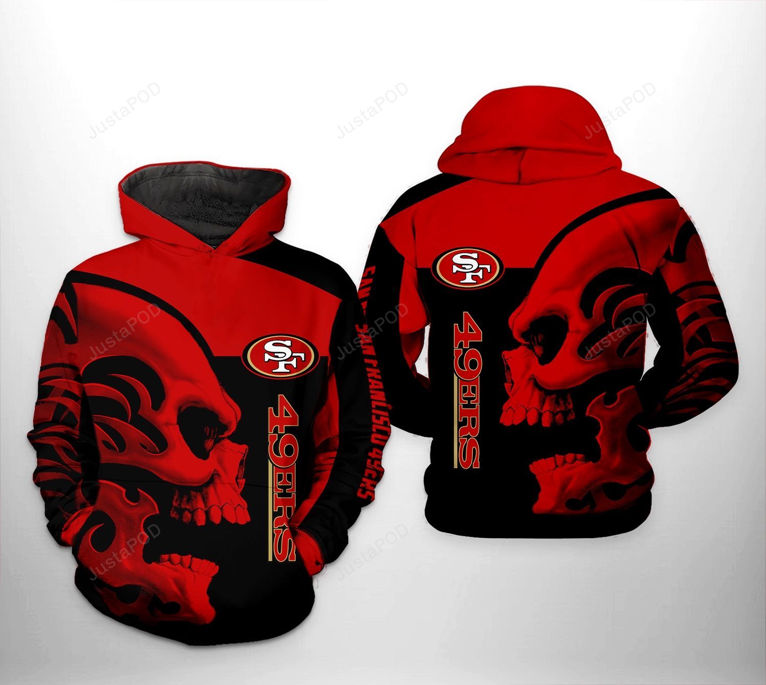 San Francisco 49ers Nfl Skull 3d All Over Print Hoodie Zip-up Hoodie-trungten-zsuip