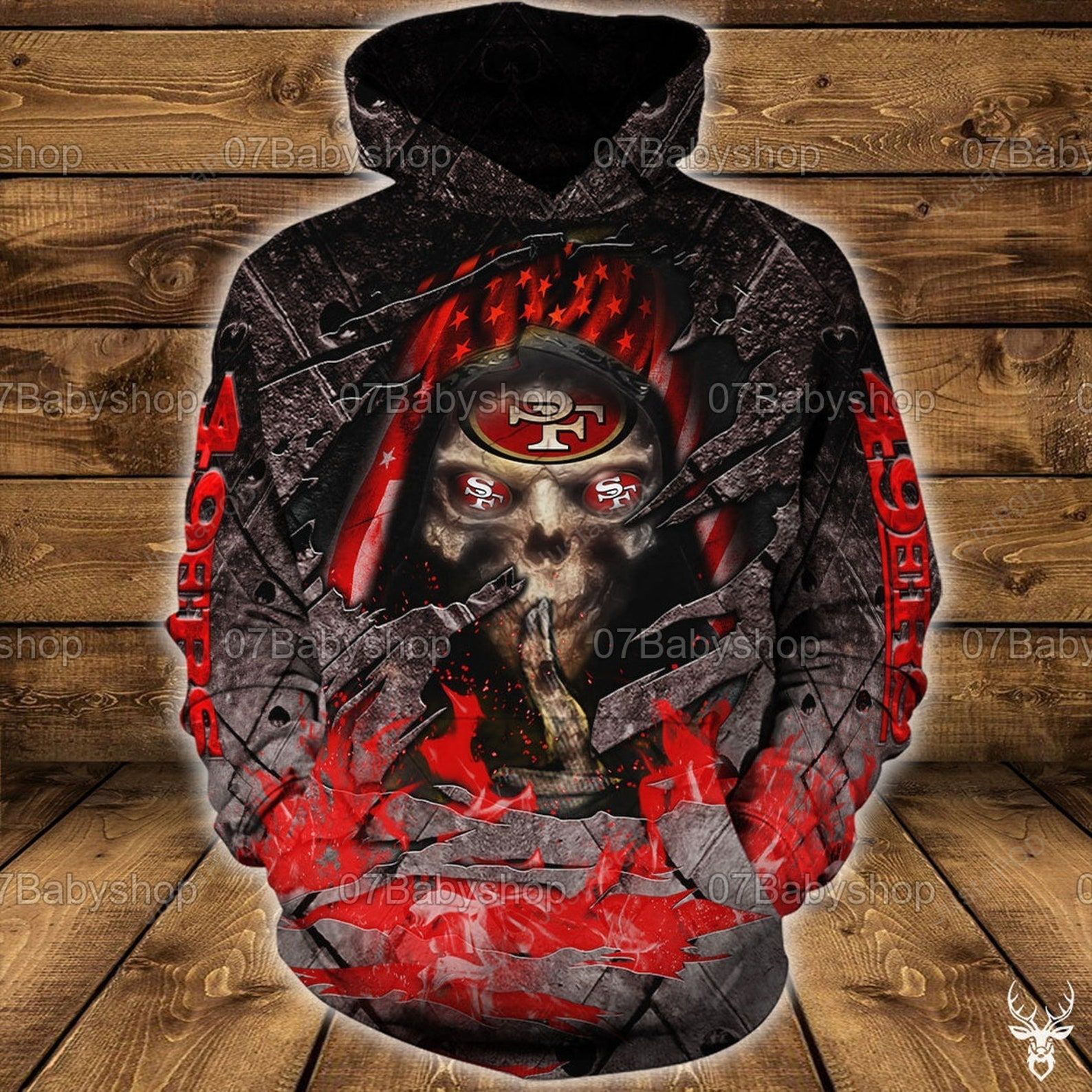 San Francisco 49ers Nfl Skull 3d All Over Print Hoodie Zip-up Hoodie