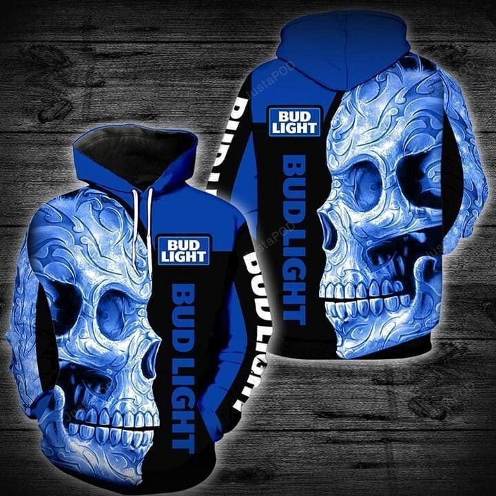 Skull Bud Light 3d All Over Printed Hoodie Zip- Up Hoodie