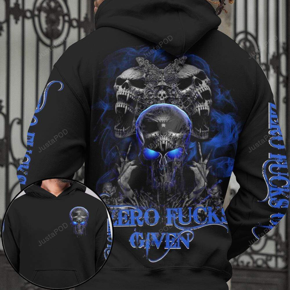 Skull Butterfly Zero Fucks Given 3d All Print Hoodie Zip- Up Hoodie