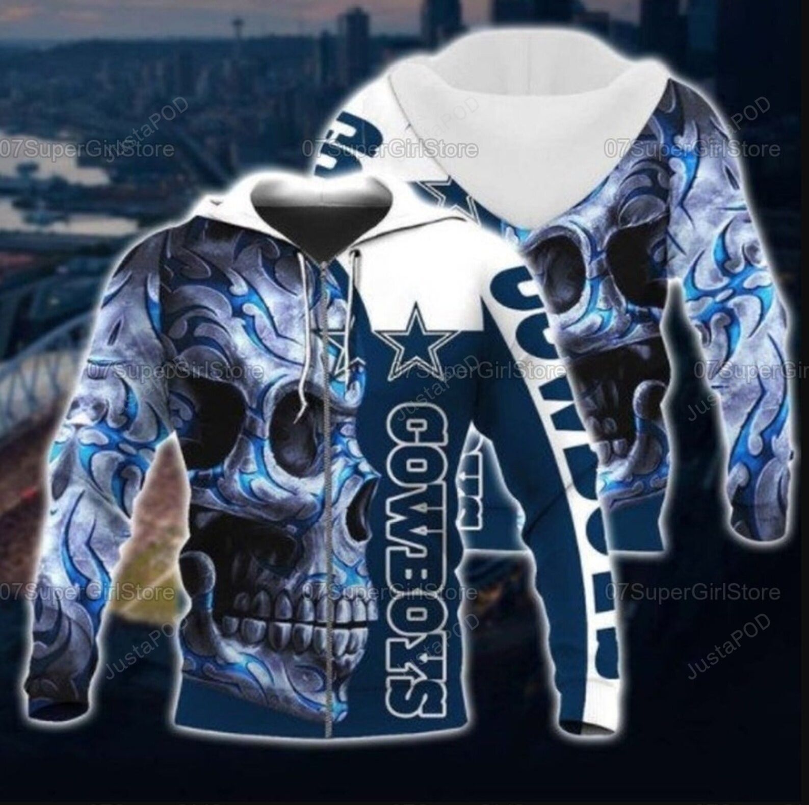 Skull Dallas Cowboys 3d All Over Print Hoodie Zip-up Hoodie-trungten-sg6fl