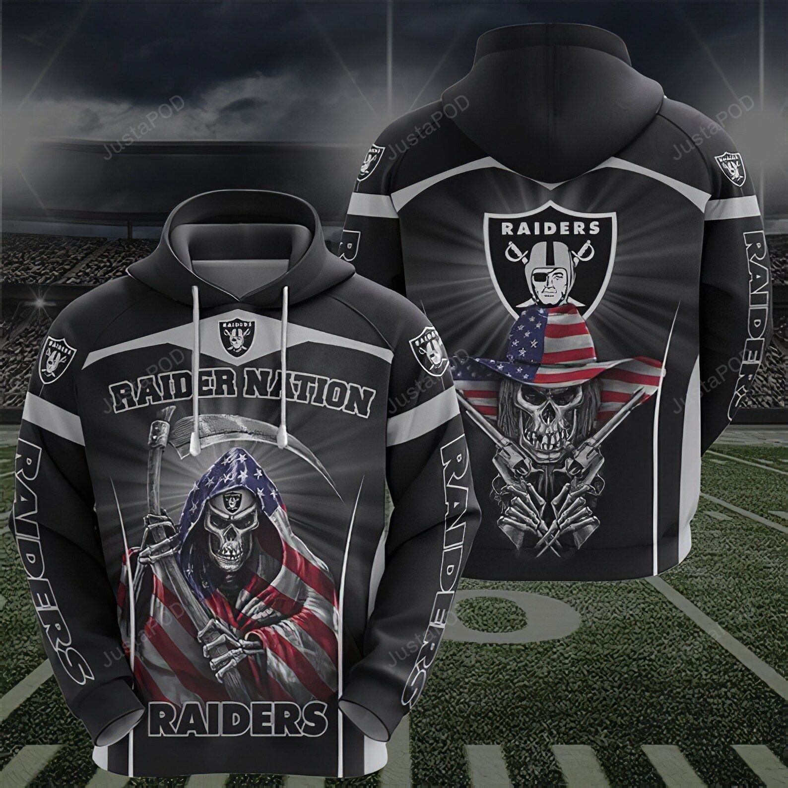 Skull Las Vegas Raiders American Football Team Nfl 3d All Over Print Hoodie Zip-up Hoodie-trungten-gansb