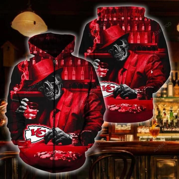 Skull Play Kansas City Chiefs Card 3d All Over Print Hoodie Zip-up Hoodie