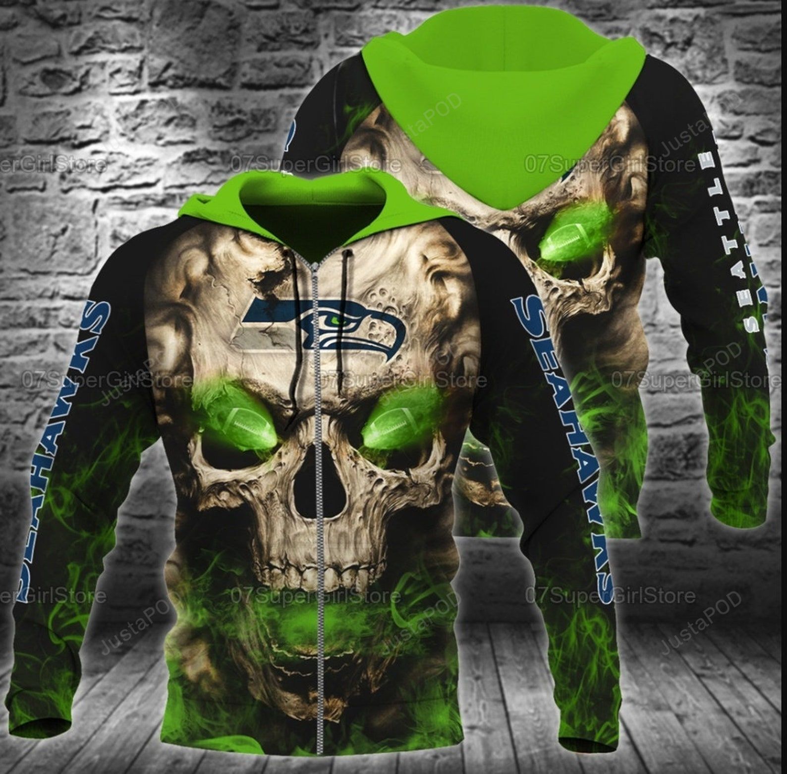 Skull Seattle Seahawks 3d All Over Print Hoodie Zip-up Hoodie-trungten-0wfp4