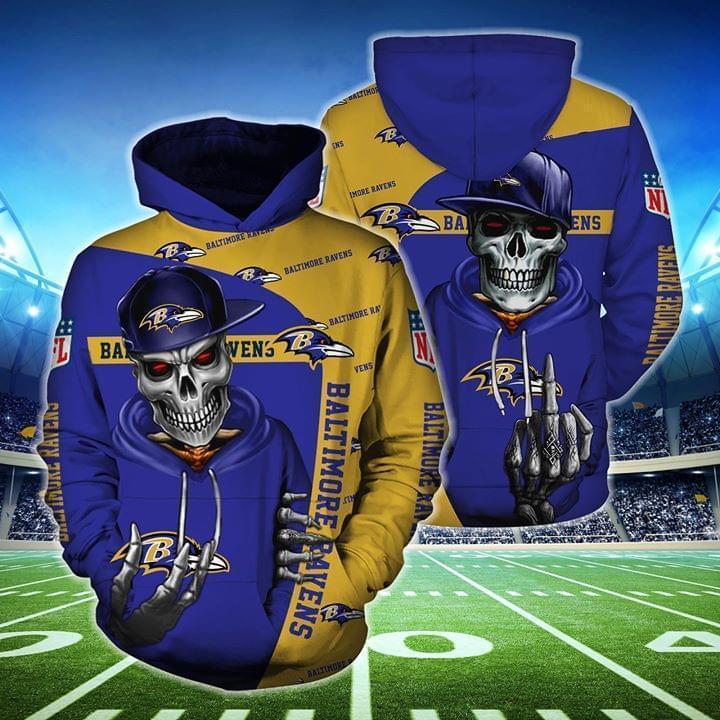 Baltimore Ravens Hip Hop Skull 3d Full Over Print Hoodie Sweater Tshirt 5xl Swea