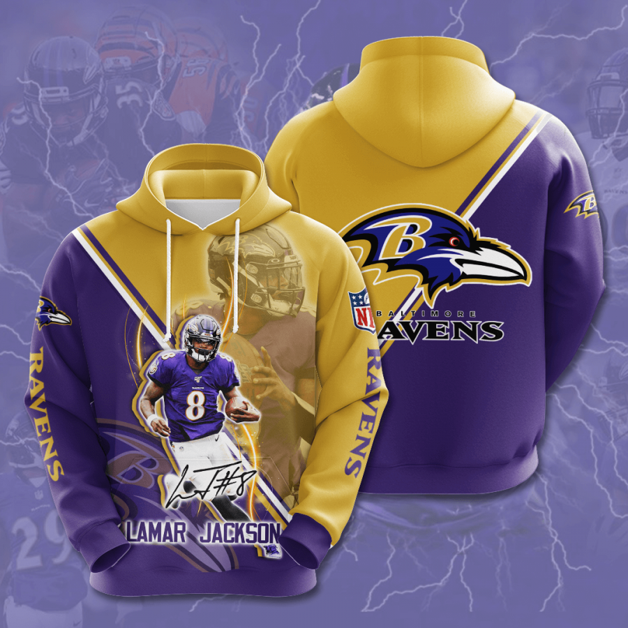 Baltimore Ravens Lamar Jackson Hoodie 2020 3d Shirt All Over Classic Tee Hoodie 3d Forest Green Size M