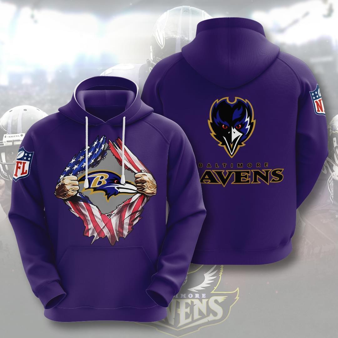 Baltimore Ravens Nfl American Ripped 3d Full Over Print Hoodie Sweater Tshirt 5x