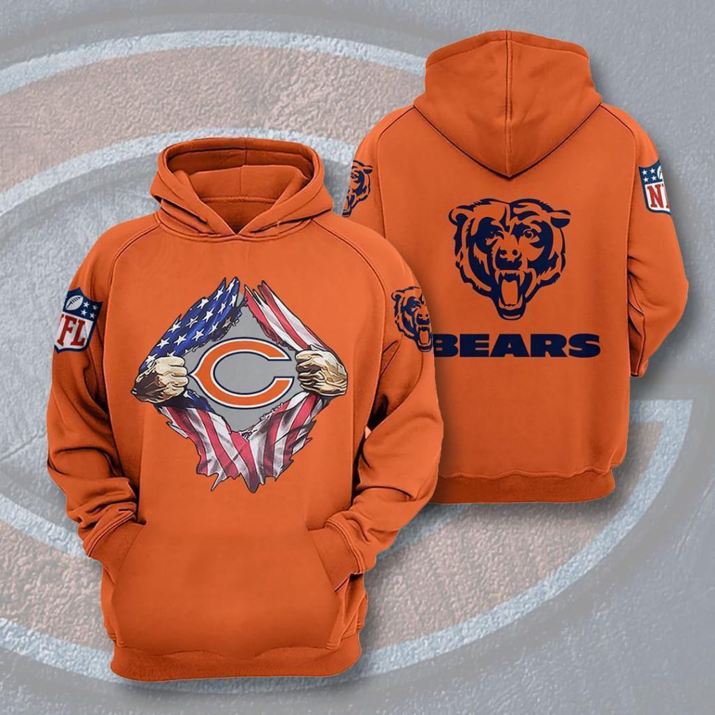 Chicago Bears Nfl American Ripped 3d Full Over Print Hoodie Sweater Tshirt