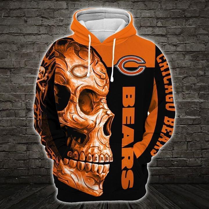 Chicago Bears Nfl Skull Pullover And Zippered Hoodies Custom 3d Graphic Printed 3d Hoodie For Men For Women