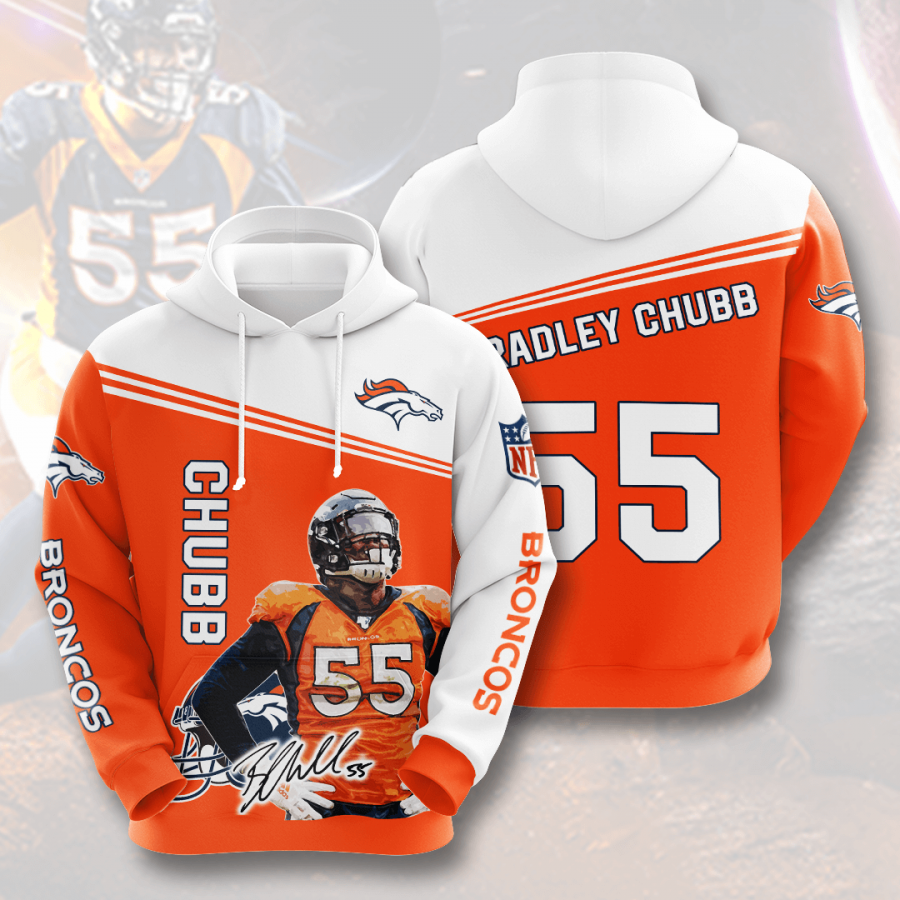 Denver Broncos Bradley Chubb Hoodie 2020 3d Shirt All Overpr V-neck Hoodie 3d Sport Grey Size 3xl