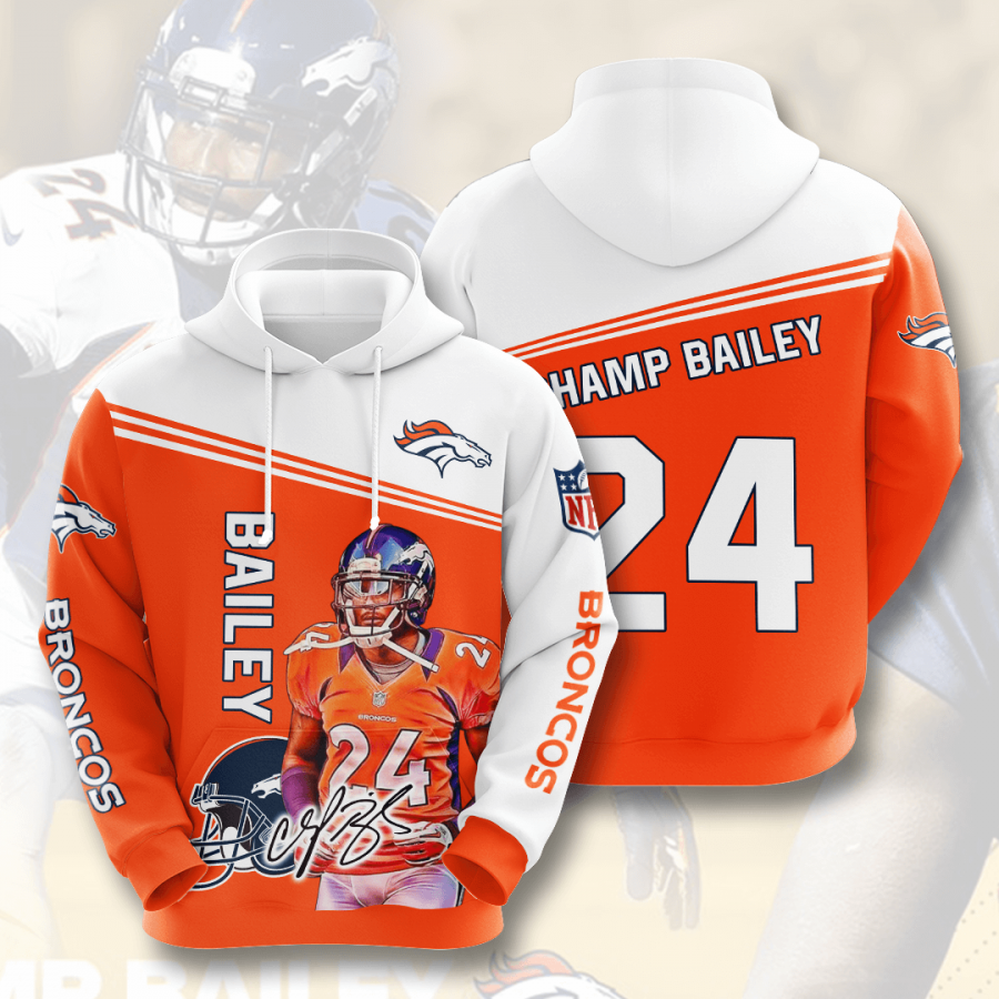 Denver Broncos Champ Bailey Hoodie 2020 3d Style All Overpri V-neck Hoodie 3d Sport Grey Size 3xl