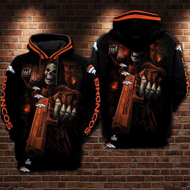 Denver Broncos Nfl Skull Guns 3d Hoodie For Men For Women All Over Printed Hoodie