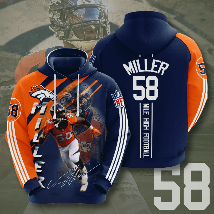 Denver Broncos Von Miller 2020 3d Shirt All Overprint Apparel Hoodie 3d Navy Size Xl